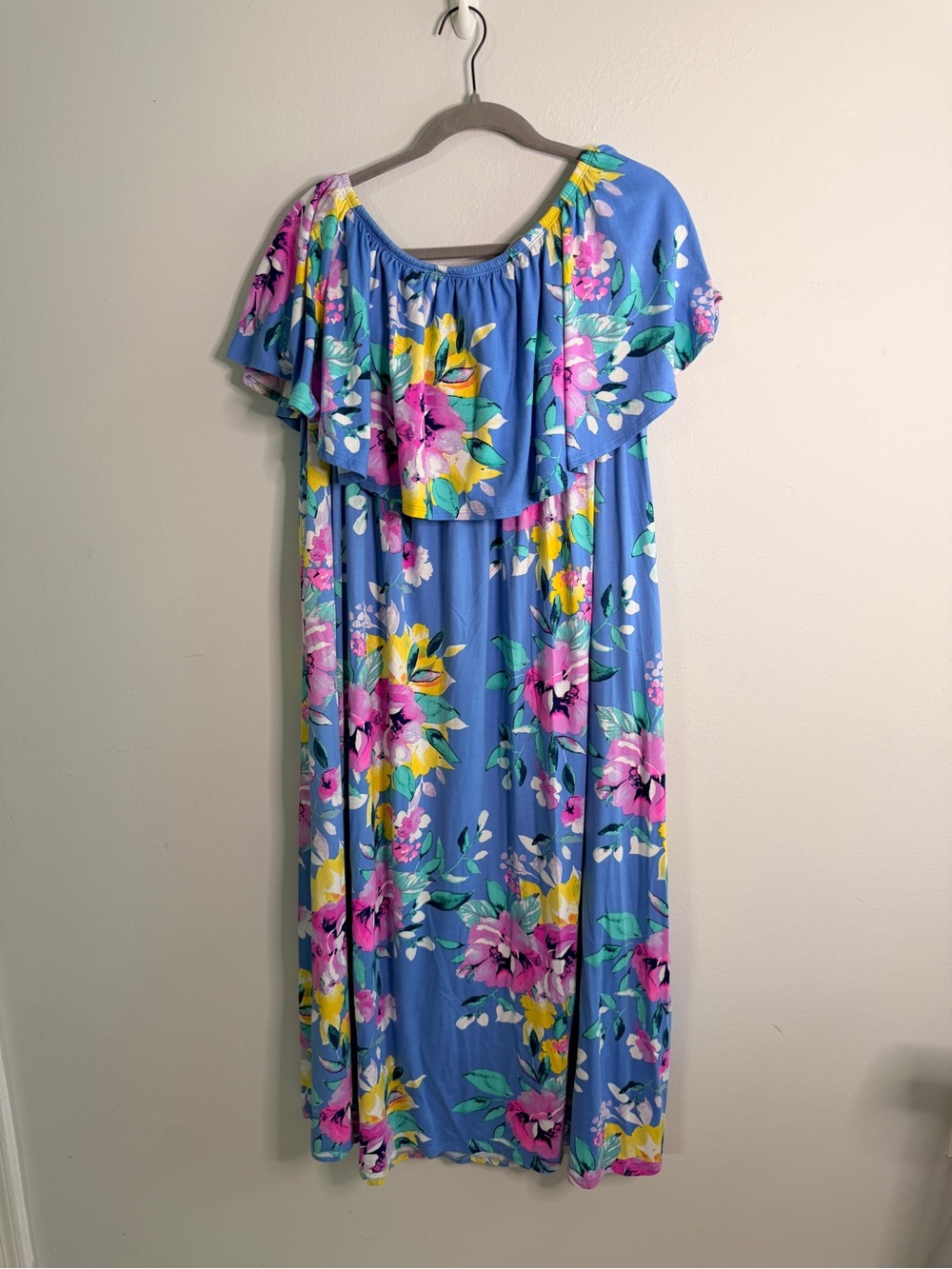 Pinkblush Blue Floral Maxi Dress with Pink & Yellow Flowers